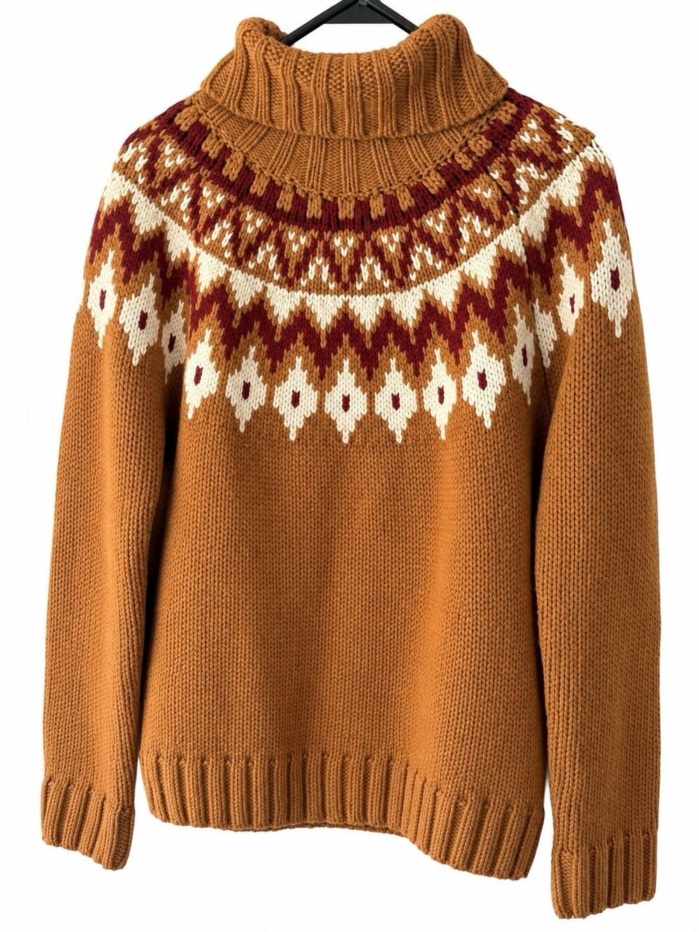 Rachel Zoe Womens XS Fair Isle Sweater Brown Turtleneck Nordic Pullover Winter